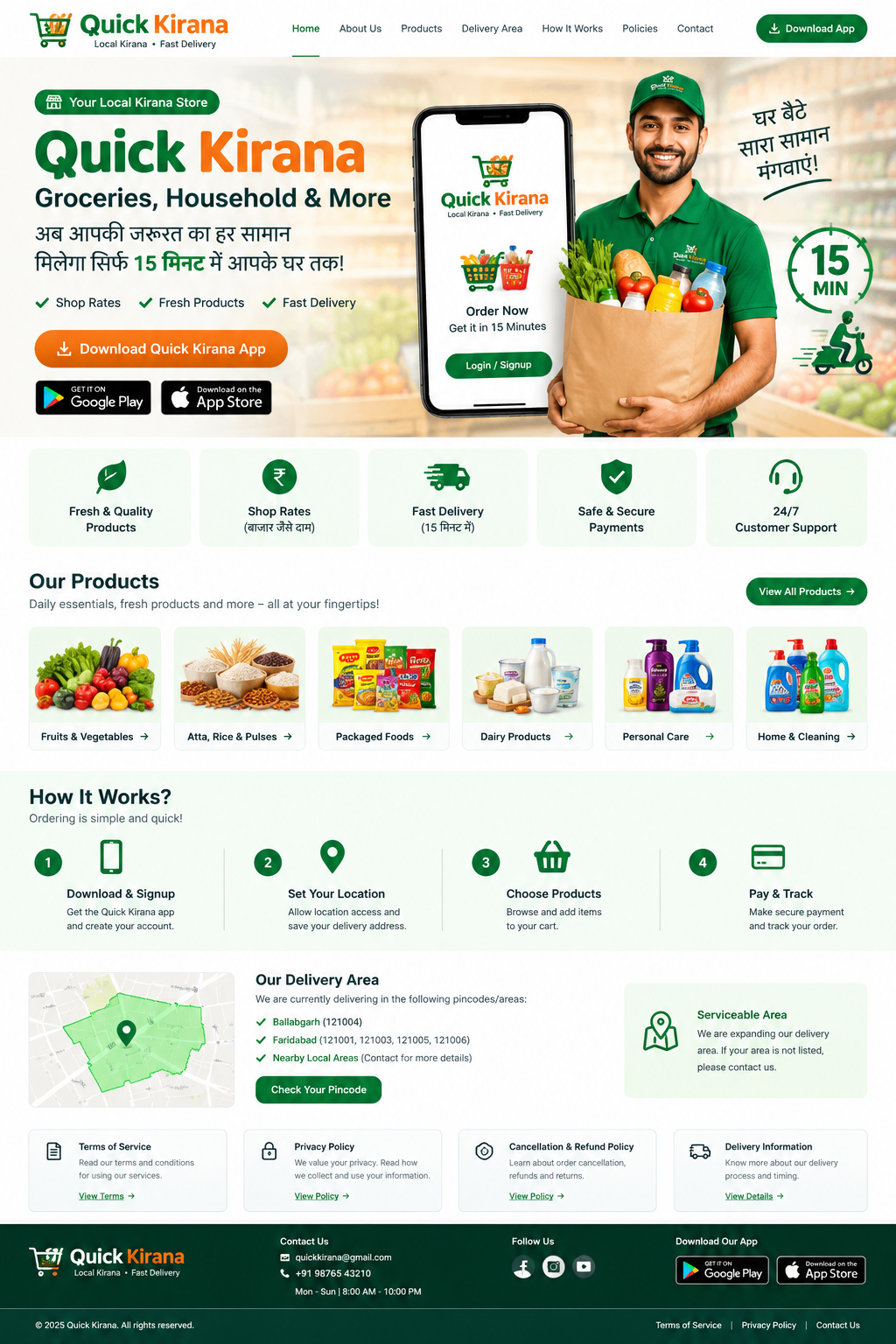 Quick Kirana grocery delivery website preview